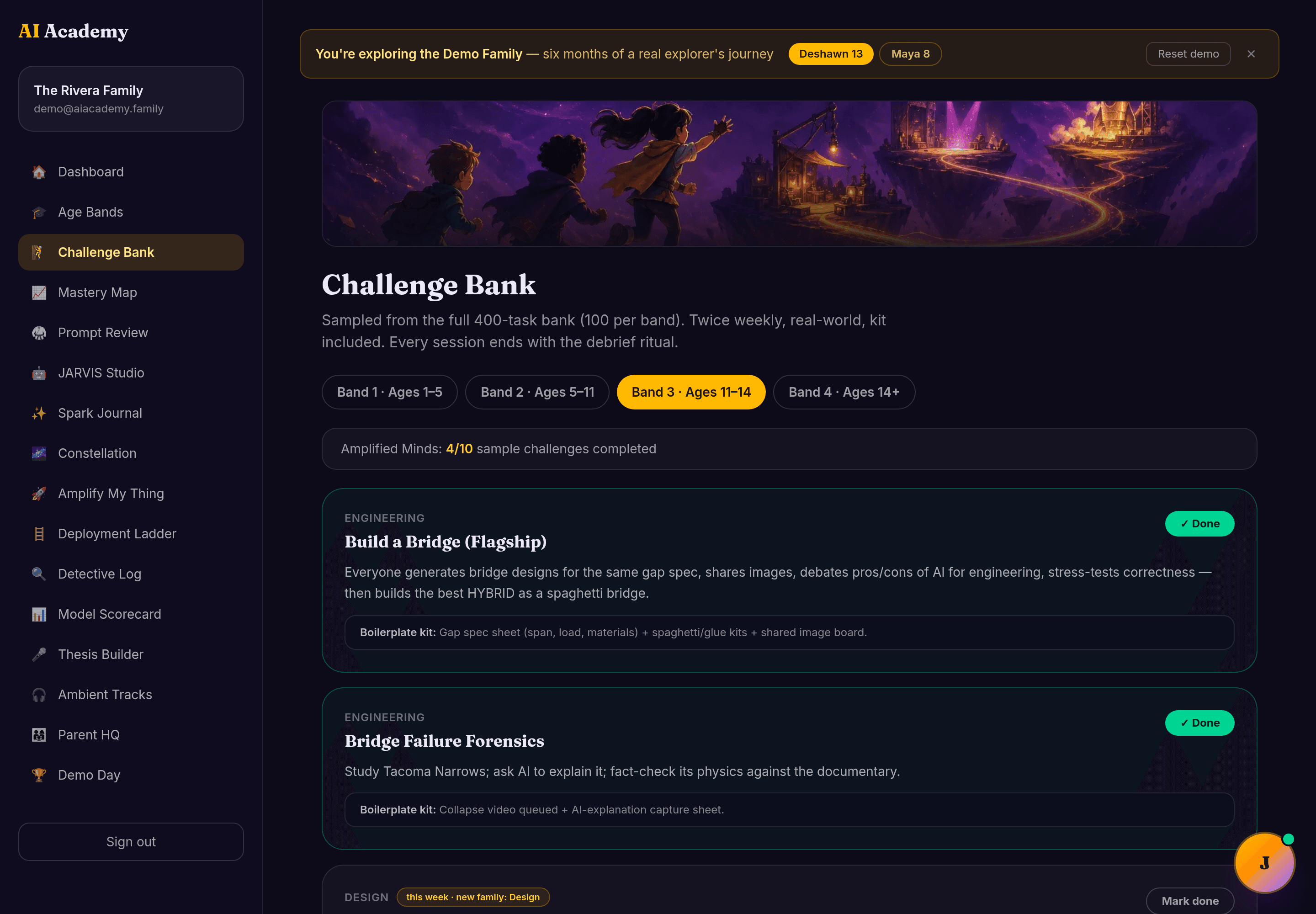 Challenge Bank screenshot - live demo data