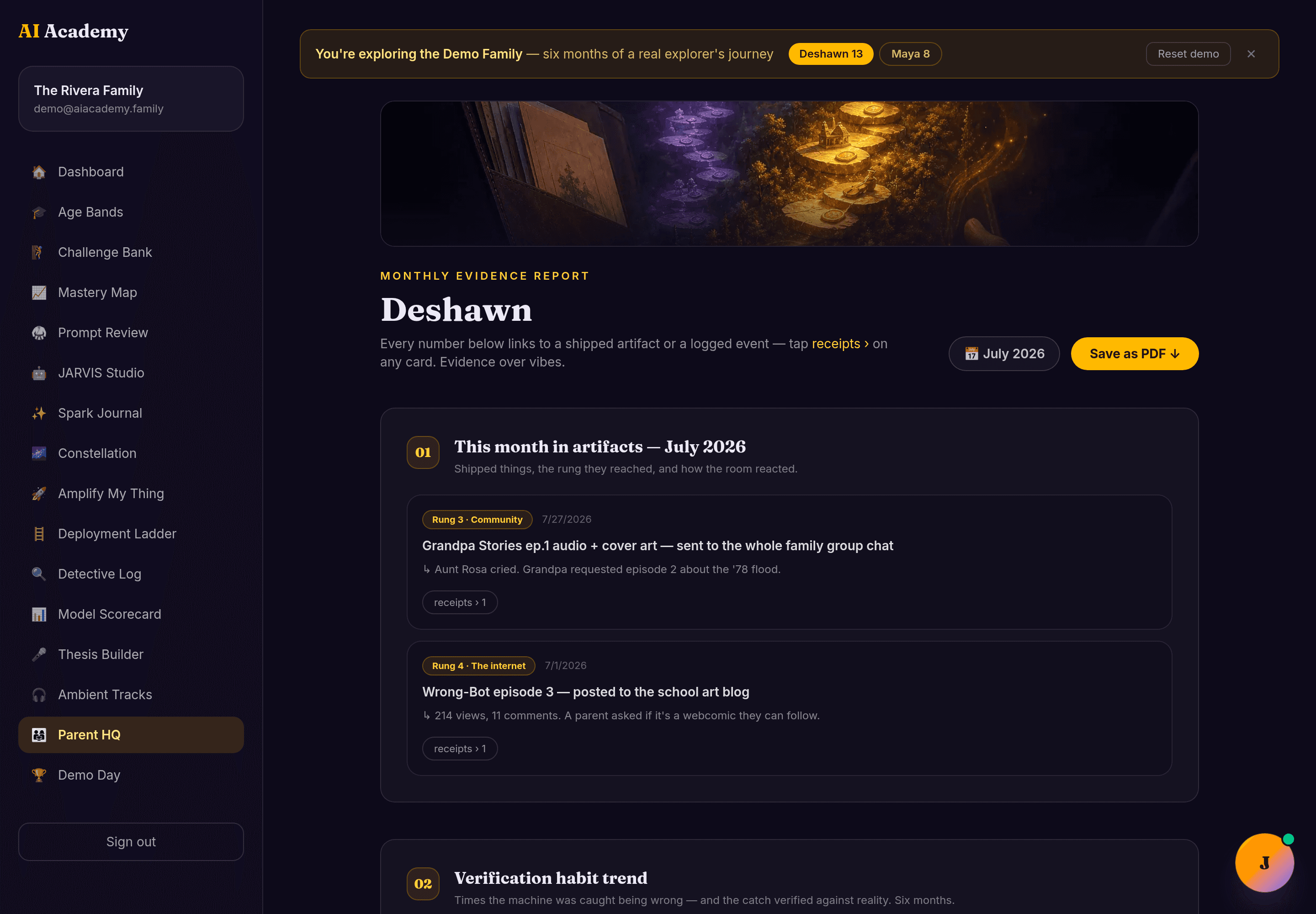 The Evidence Dashboard - live demo data