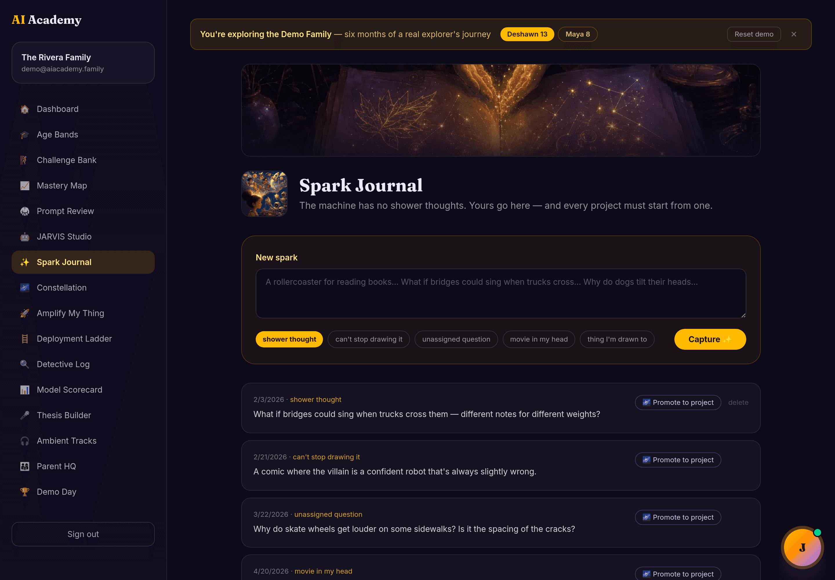 The Spark Journal - live demo data